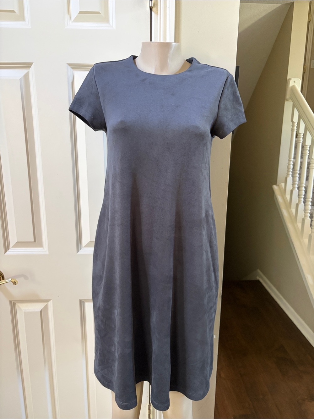 J McLaughlin Short-Sleeve A-Line Dress in Slate Gray, small